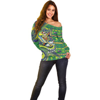 Cook Islands Christmas Off Shoulder Sweater Santa Riding Flying Fish DT05 - Polynesian Pride