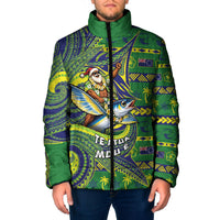 Cook Islands Christmas Padded Jacket Santa Riding Flying Fish DT05 Men Green - Polynesian Pride