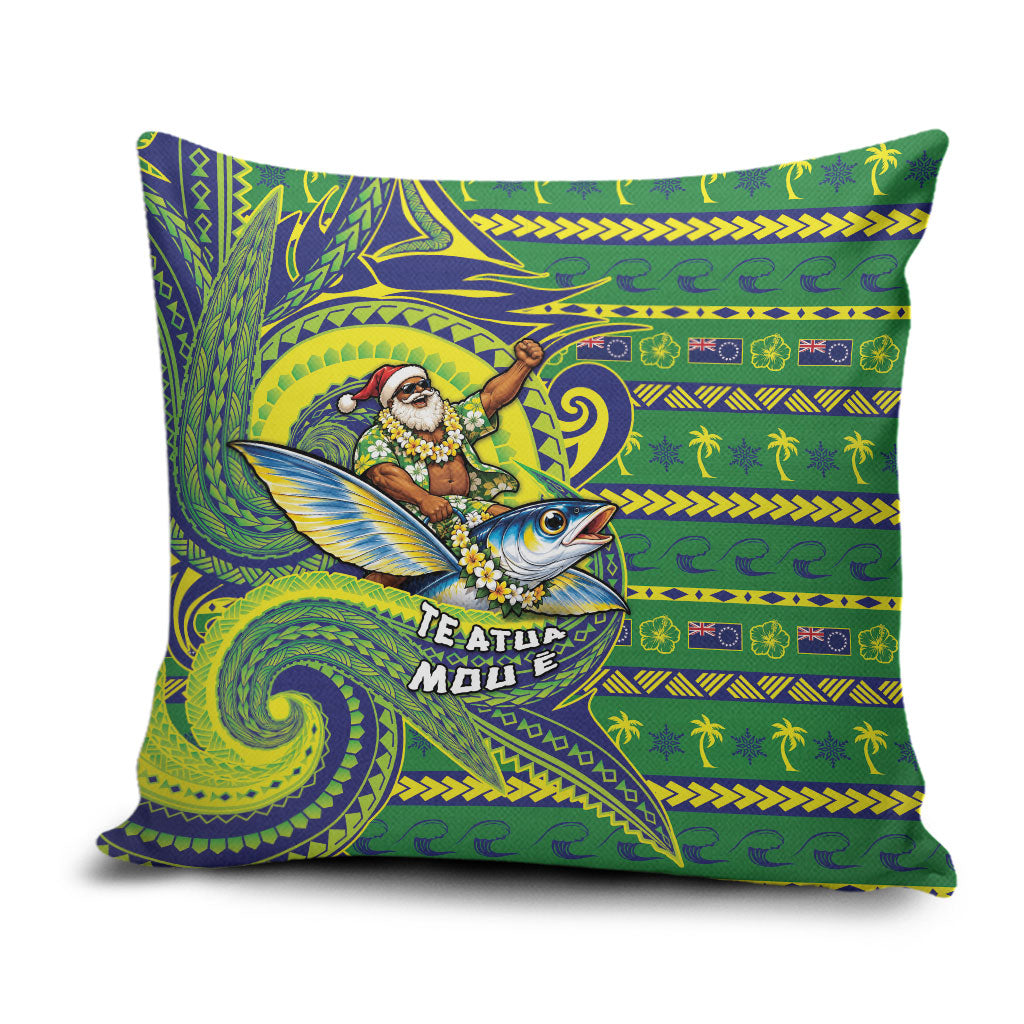 Cook Islands Christmas Pillow Cover Santa Riding Flying Fish DT05 Green - Polynesian Pride