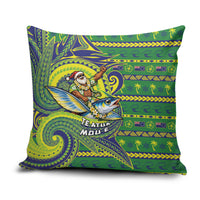 Cook Islands Christmas Pillow Cover Santa Riding Flying Fish DT05 Green - Polynesian Pride