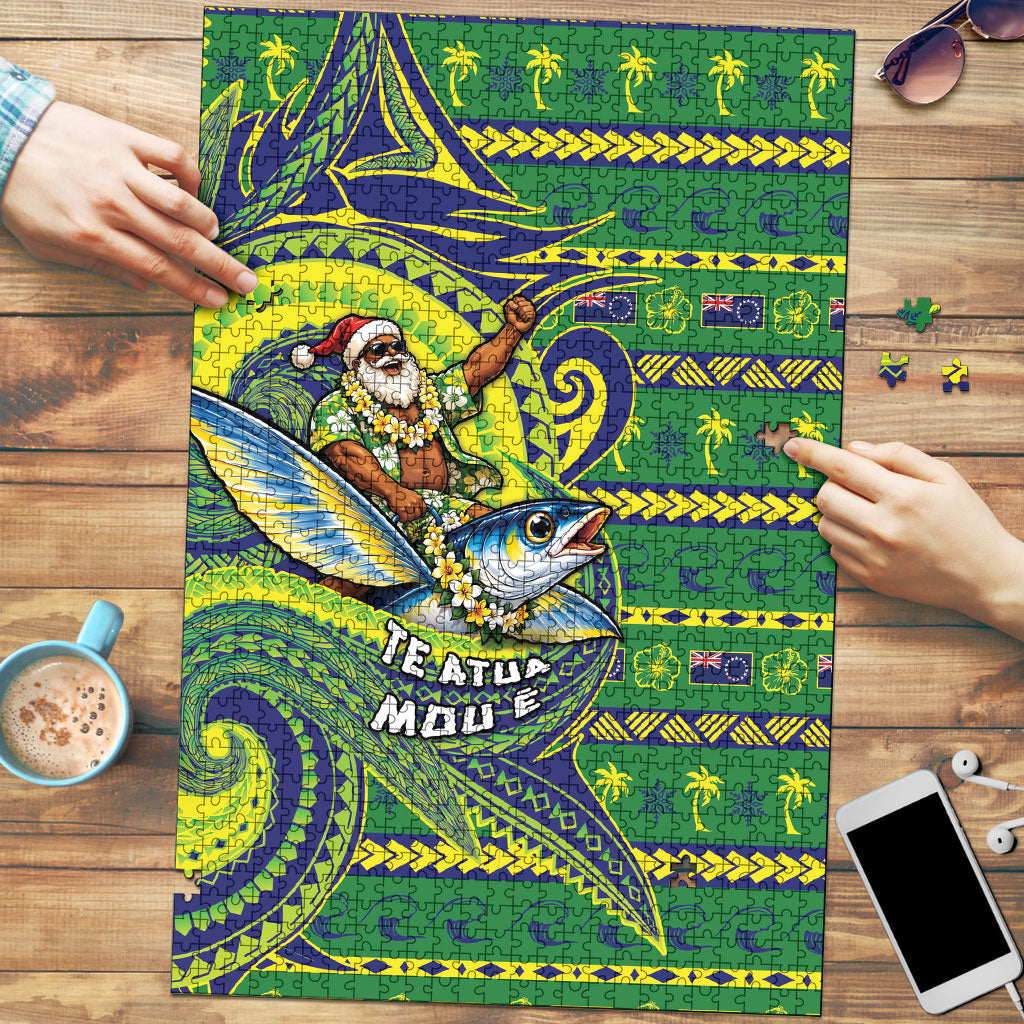 Cook Islands Christmas Puzzle Santa Riding Flying Fish DT05 Green - Polynesian Pride