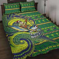 Cook Islands Christmas Quilt Bed Set Santa Riding Flying Fish DT05 Green - Polynesian Pride