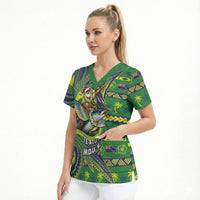 Cook Islands Christmas Scrub Top Santa Riding Flying Fish DT05 - Polynesian Pride