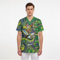 Cook Islands Christmas Scrub Top Santa Riding Flying Fish DT05 - Polynesian Pride