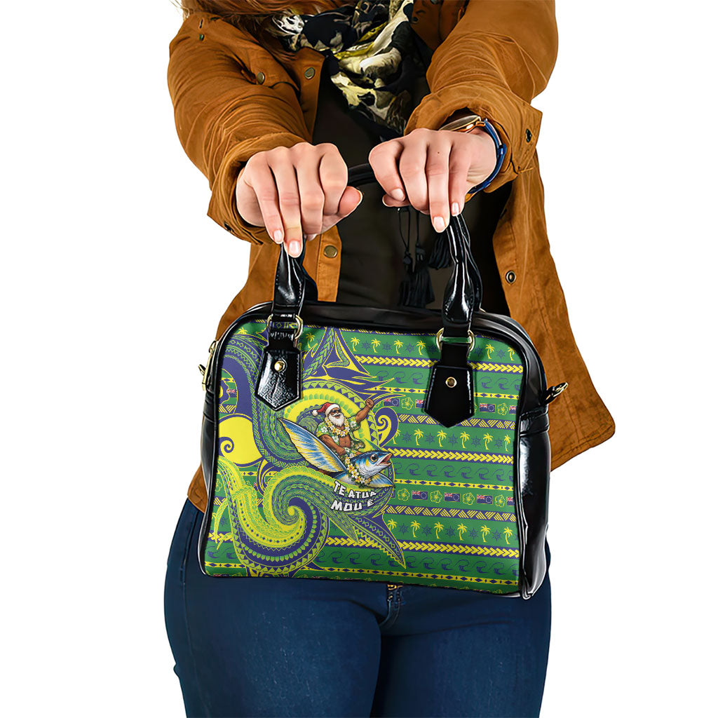 Cook Islands Christmas Shoulder Handbag Santa Riding Flying Fish DT05 One Size Green - Polynesian Pride