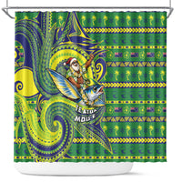 Cook Islands Christmas Shower Curtain Santa Riding Flying Fish DT05 Green - Polynesian Pride