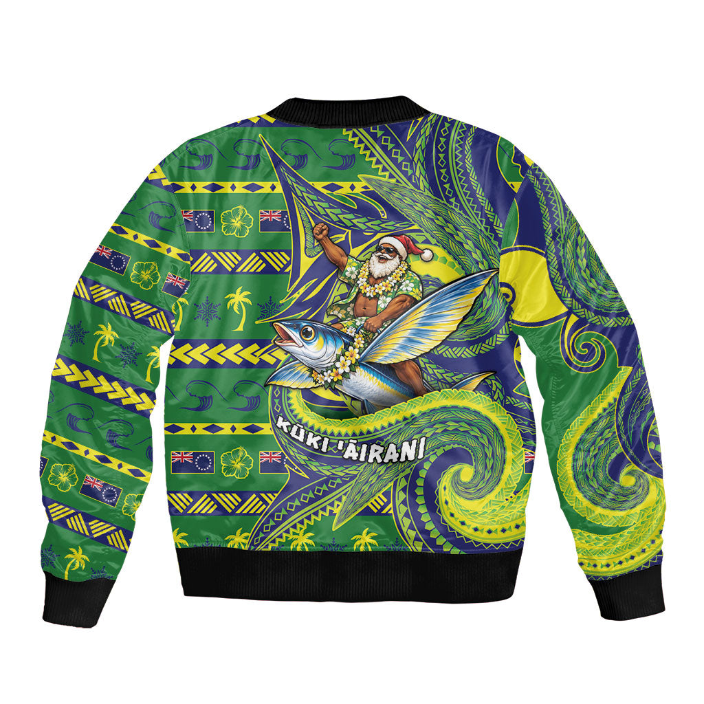 Cook Islands Christmas Sleeve Zip Bomber Jacket Santa Riding Flying Fish DT05 - Polynesian Pride