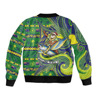 Cook Islands Christmas Sleeve Zip Bomber Jacket Santa Riding Flying Fish DT05 - Polynesian Pride
