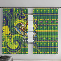 Cook Islands Christmas Window Curtain Santa Riding Flying Fish DT05 With Hooks Green - Polynesian Pride