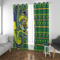 Cook Islands Christmas Window Curtain Santa Riding Flying Fish DT05 With Grommets Green - Polynesian Pride