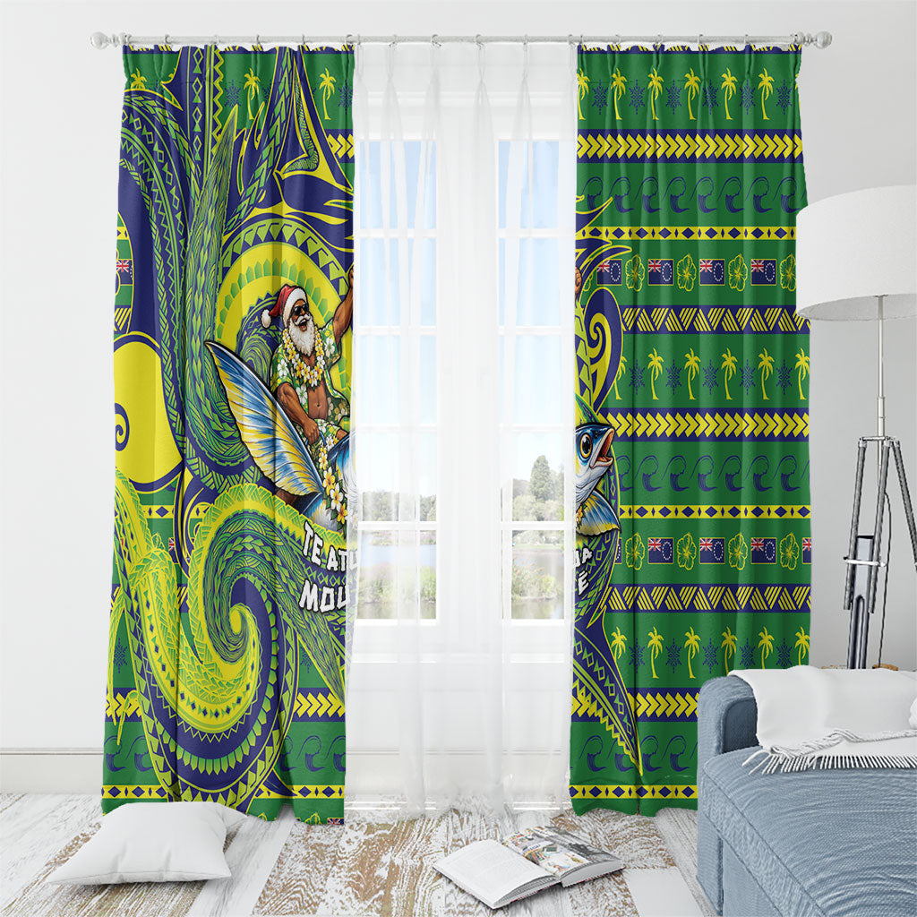Cook Islands Christmas Window Curtain Santa Riding Flying Fish DT05 - Polynesian Pride