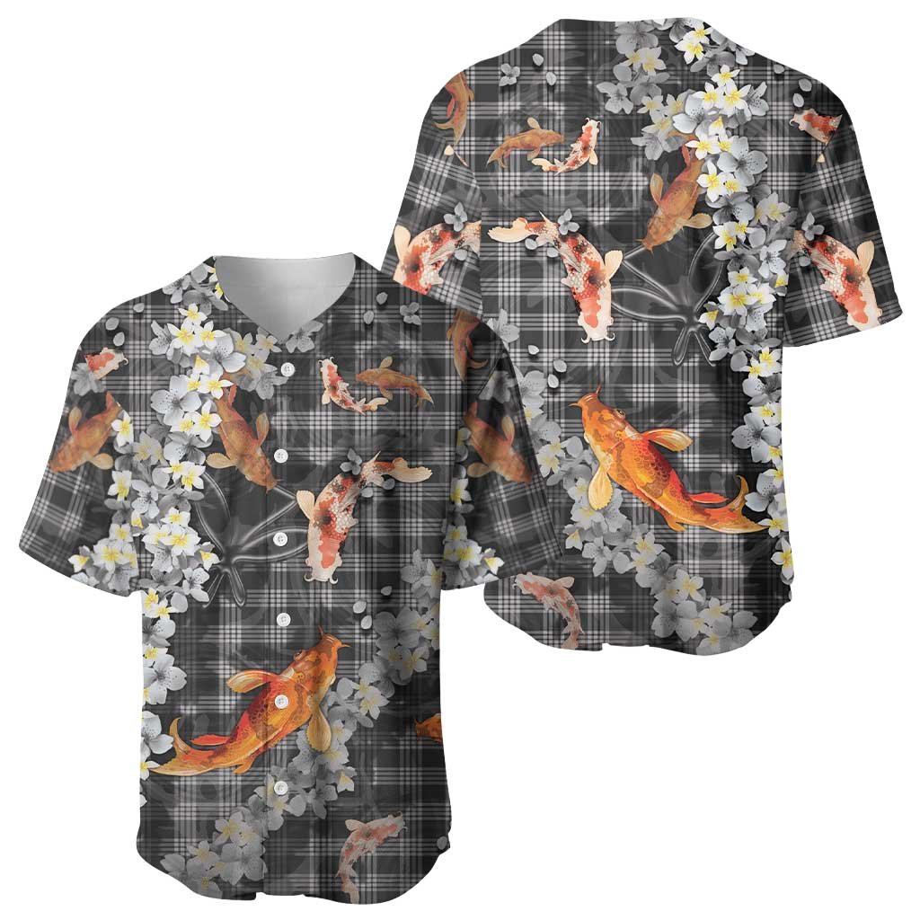 Black Palaka Hawaiian And Japanese Baseball Jersey Sakura Lei With Koi Fish - Polynesian Pride