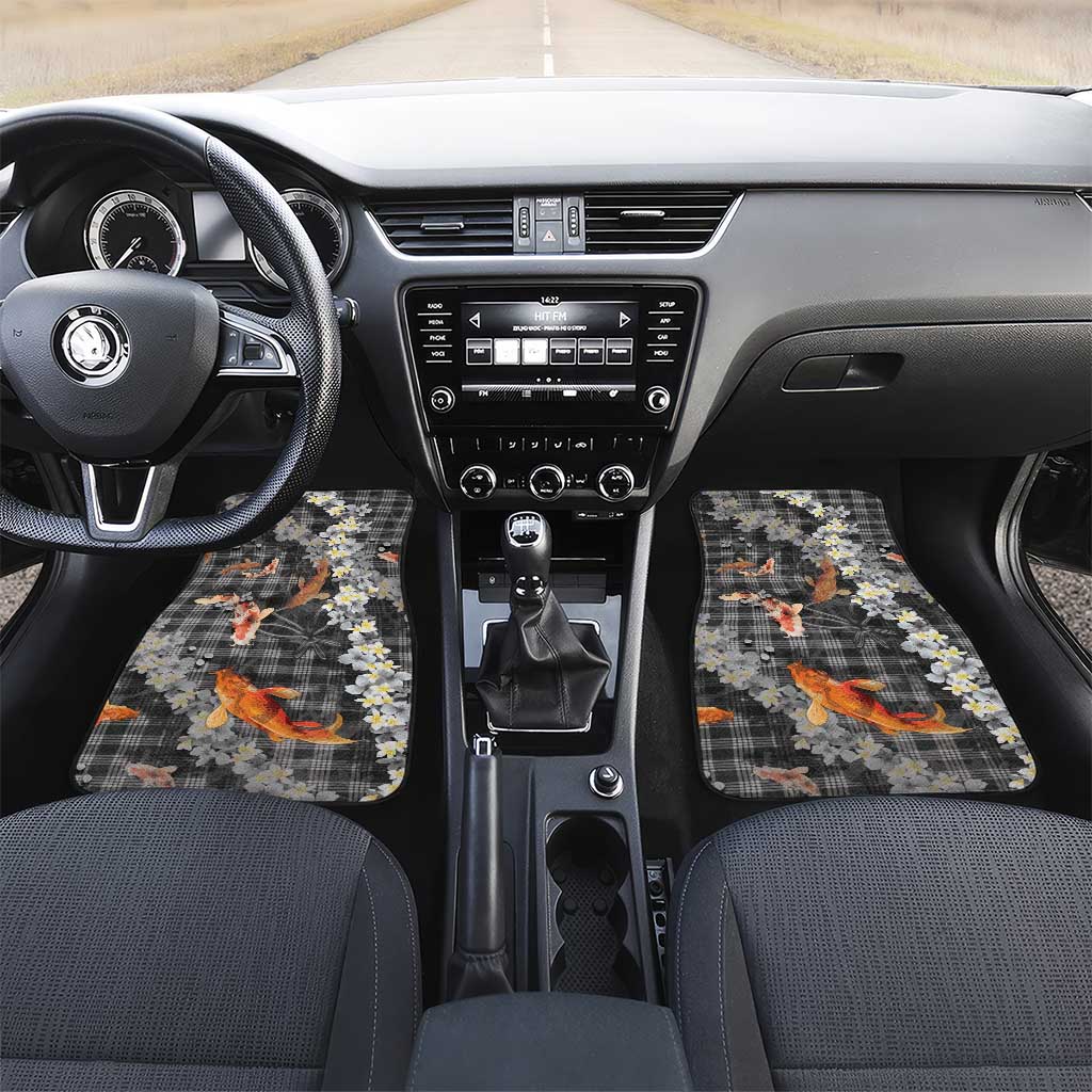 Black Palaka Hawaiian And Japanese Car Mats Sakura Lei With Koi Fish - Polynesian Pride