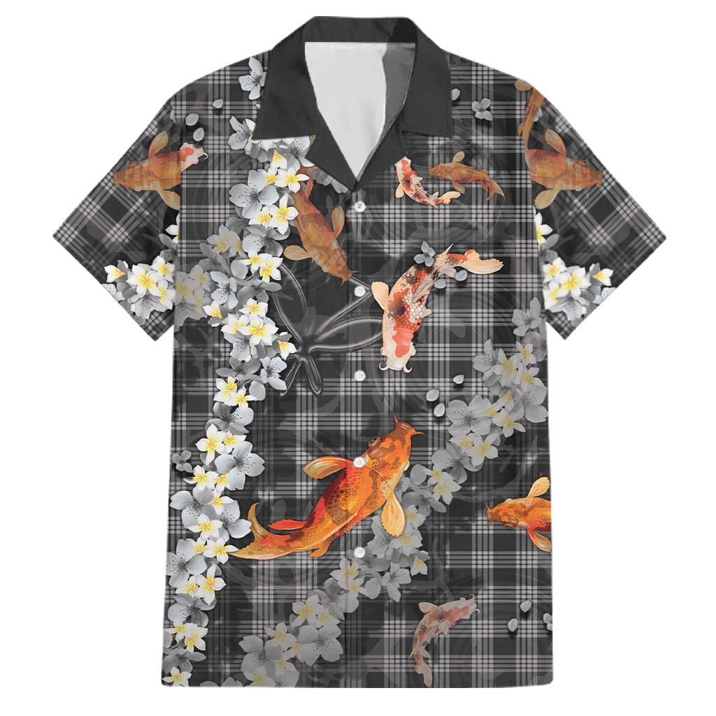 Black Palaka Hawaiian And Japanese Family Matching Long Sleeve Bodycon Dress and Hawaiian Shirt Sakura Lei With Koi Fish DT05 Dad's Shirt - Short Sleeve Black - Polynesian Pride