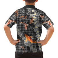 Black Palaka Hawaiian And Japanese Family Matching Off Shoulder Maxi Dress and Hawaiian Shirt Sakura Lei With Koi Fish DT05 - Polynesian Pride