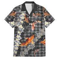 Black Palaka Hawaiian And Japanese Family Matching Off Shoulder Maxi Dress and Hawaiian Shirt Sakura Lei With Koi Fish DT05 Dad's Shirt - Short Sleeve Black - Polynesian Pride