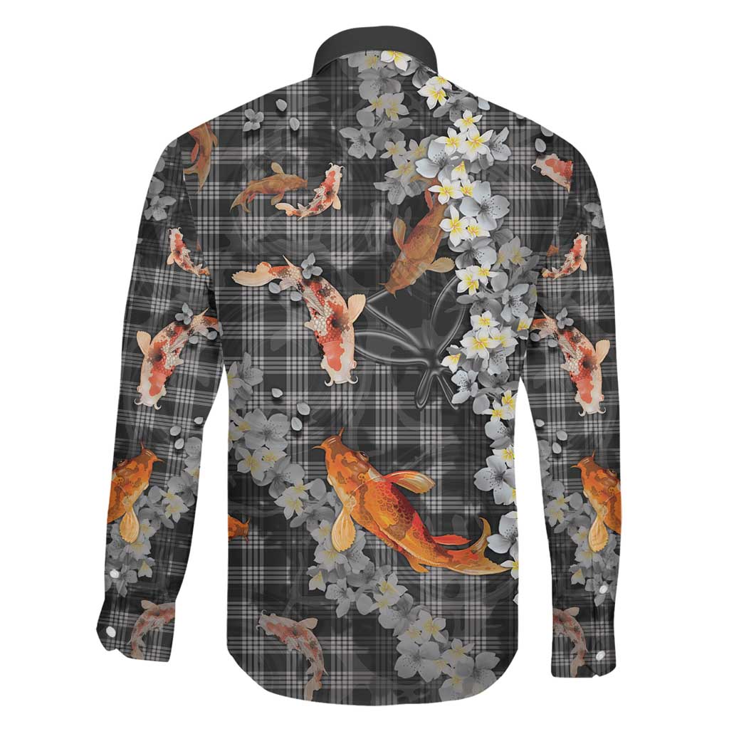 Black Palaka Hawaiian And Japanese Family Matching Off Shoulder Maxi Dress and Hawaiian Shirt Sakura Lei With Koi Fish DT05 - Polynesian Pride