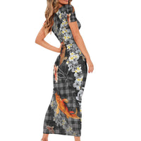 Black Palaka Hawaiian And Japanese Family Matching Short Sleeve Bodycon Dress and Hawaiian Shirt Sakura Lei With Koi Fish DT05 - Polynesian Pride