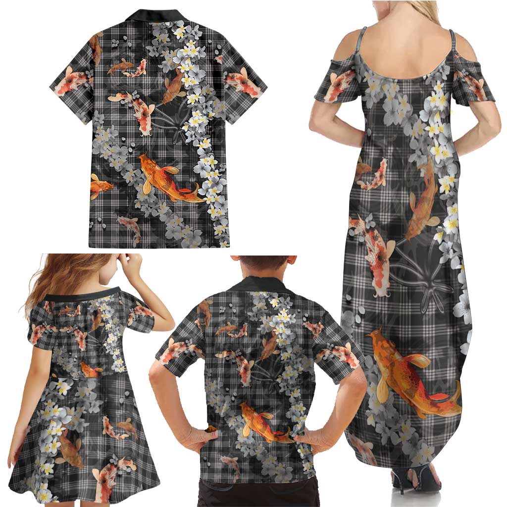 Black Palaka Hawaiian And Japanese Family Matching Summer Maxi Dress and Hawaiian Shirt Sakura Lei With Koi Fish DT05 - Polynesian Pride