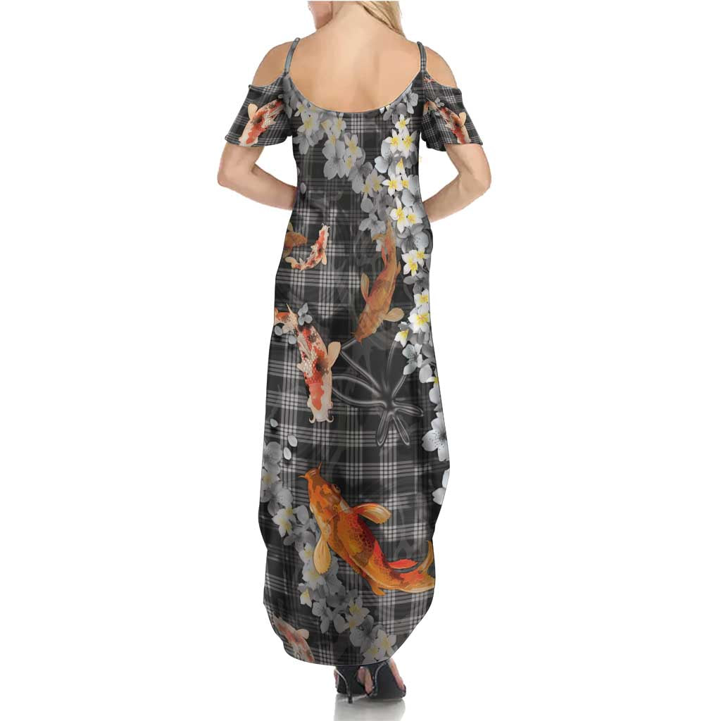 Black Palaka Hawaiian And Japanese Family Matching Summer Maxi Dress and Hawaiian Shirt Sakura Lei With Koi Fish DT05 - Polynesian Pride
