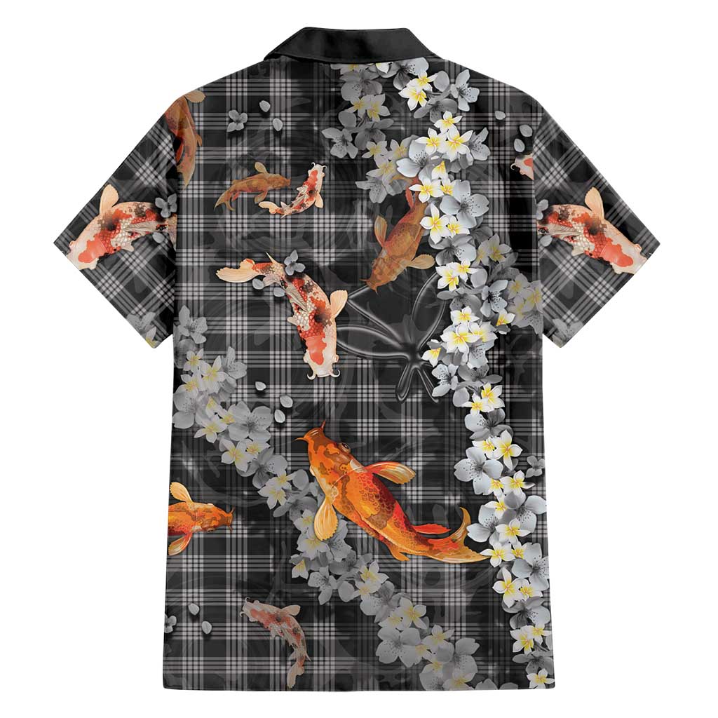 Black Palaka Hawaiian And Japanese Hawaiian Shirt Sakura Lei With Koi Fish - Polynesian Pride