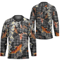 Black Palaka Hawaiian And Japanese Hockey Jersey Sakura Lei With Koi Fish - Polynesian Pride