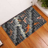 Black Palaka Hawaiian And Japanese Rubber Doormat Sakura Lei With Koi Fish - Polynesian Pride