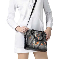 Black Palaka Hawaiian And Japanese Shoulder Handbag Sakura Lei With Koi Fish - Polynesian Pride