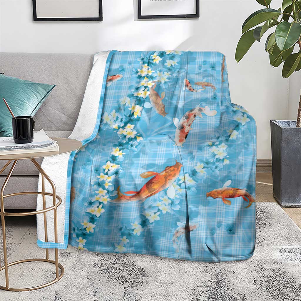 Blue Palaka Hawaiian And Japanese Blanket Sakura Lei With Koi Fish - Polynesian Pride