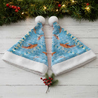 Blue Palaka Hawaiian And Japanese Christmas Santa Hat Sakura Lei With Koi Fish - Polynesian Pride