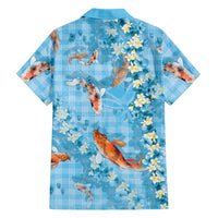 Blue Palaka Hawaiian And Japanese Family Matching Off Shoulder Maxi Dress and Hawaiian Shirt Sakura Lei With Koi Fish DT05 - Polynesian Pride