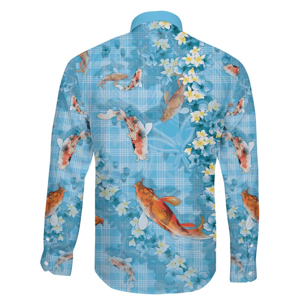 Blue Palaka Hawaiian And Japanese Family Matching Puletasi and Hawaiian Shirt Sakura Lei With Koi Fish DT05 - Polynesian Pride