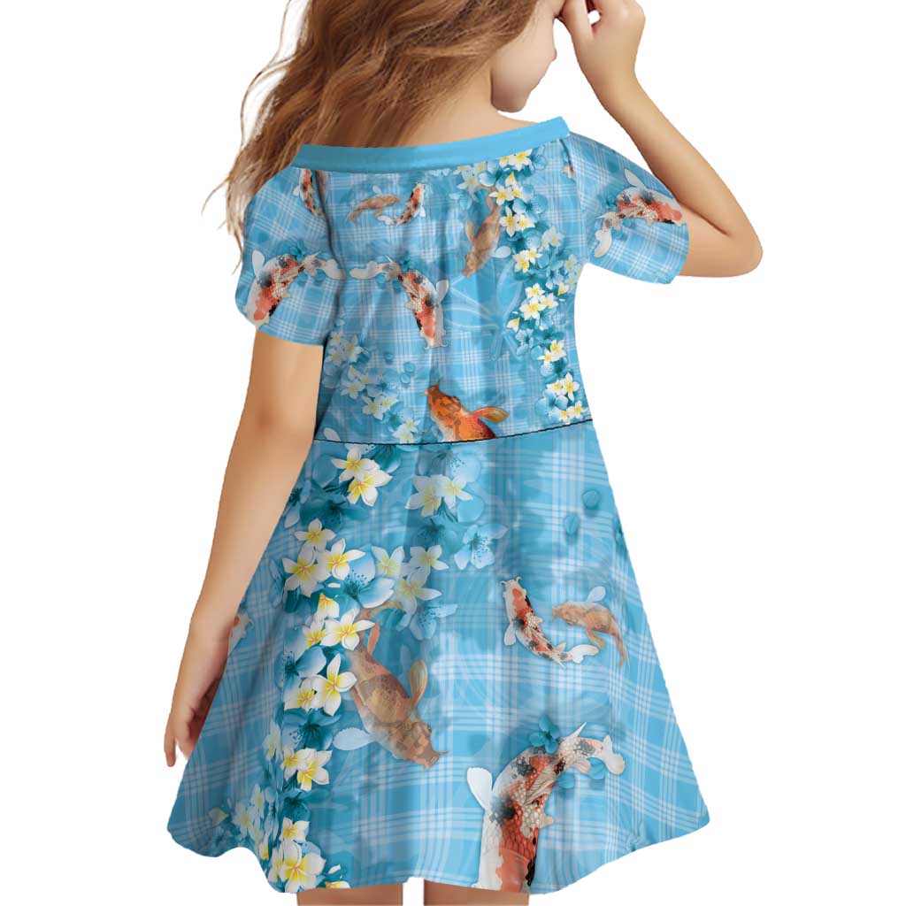 Blue Palaka Hawaiian And Japanese Family Matching Tank Maxi Dress and Hawaiian Shirt Sakura Lei With Koi Fish DT05 - Polynesian Pride