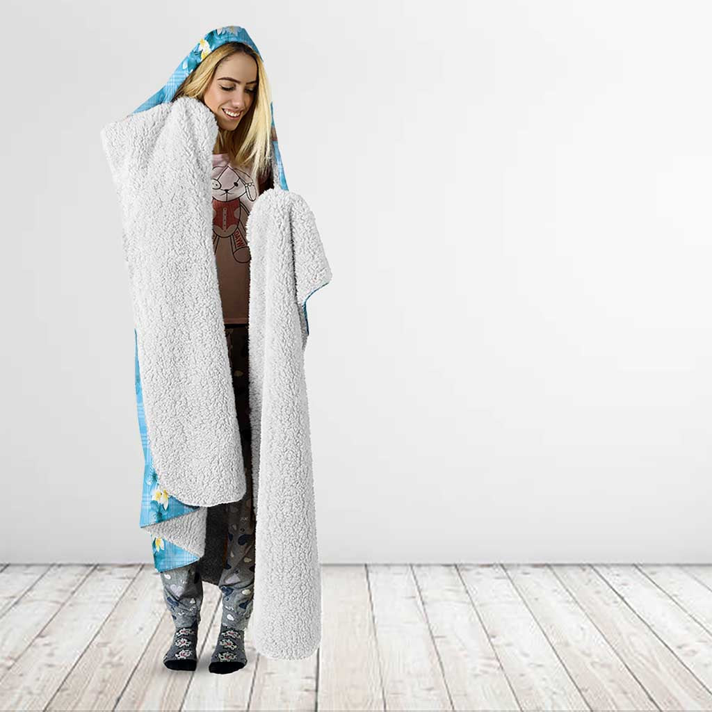 Blue Palaka Hawaiian And Japanese Hooded Blanket Sakura Lei With Koi Fish - Polynesian Pride