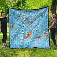 Blue Palaka Hawaiian And Japanese Quilt Sakura Lei With Koi Fish - Polynesian Pride