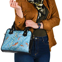 Blue Palaka Hawaiian And Japanese Shoulder Handbag Sakura Lei With Koi Fish - Polynesian Pride