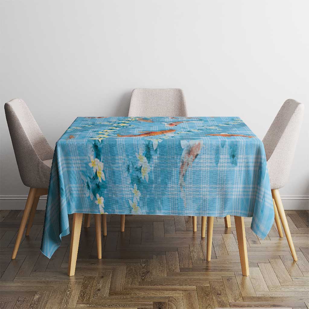 Blue Palaka Hawaiian And Japanese Tablecloth Sakura Lei With Koi Fish - Polynesian Pride