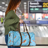 Blue Palaka Hawaiian And Japanese Travel Bag Sakura Lei With Koi Fish - Polynesian Pride