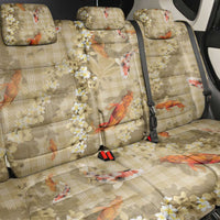 Beige Palaka Hawaiian And Japanese Back Car Seat Cover Sakura Lei With Koi Fish - Polynesian Pride