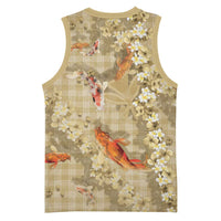 Beige Palaka Hawaiian And Japanese Basketball Jersey Sakura Lei With Koi Fish - Polynesian Pride