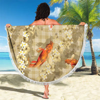 Beige Palaka Hawaiian And Japanese Beach Blanket Sakura Lei With Koi Fish - Polynesian Pride