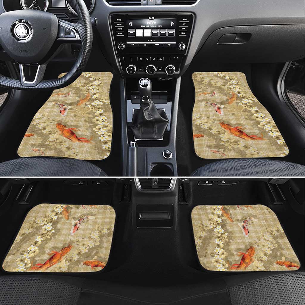 Beige Palaka Hawaiian And Japanese Car Mats Sakura Lei With Koi Fish - Polynesian Pride
