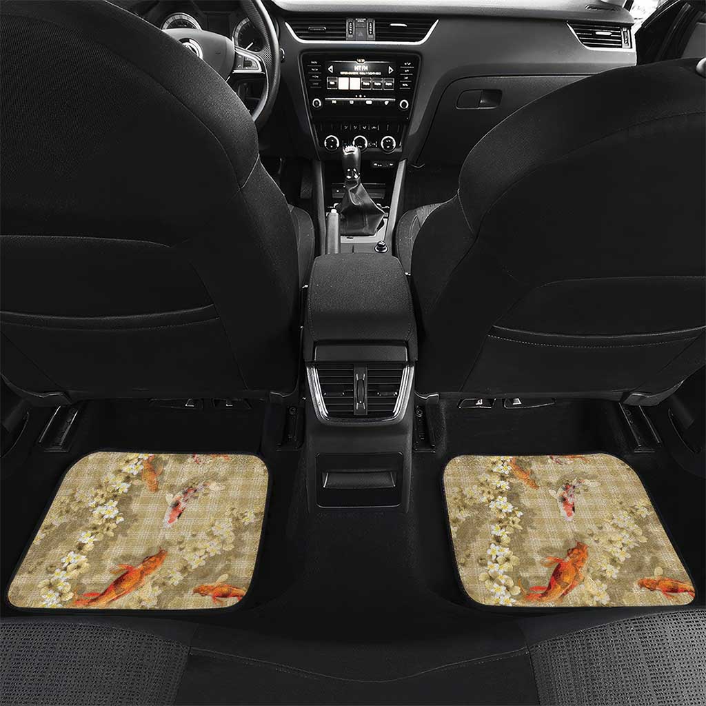Beige Palaka Hawaiian And Japanese Car Mats Sakura Lei With Koi Fish - Polynesian Pride