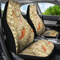 Beige Palaka Hawaiian And Japanese Car Seat Cover Sakura Lei With Koi Fish - Polynesian Pride