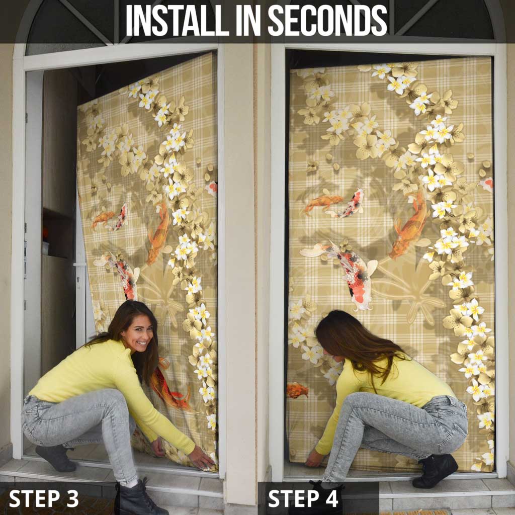 Beige Palaka Hawaiian And Japanese Door Cover Sakura Lei With Koi Fish - Polynesian Pride