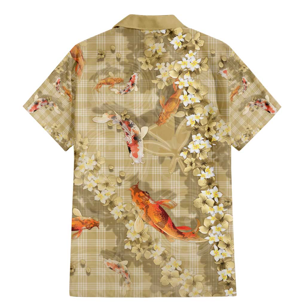 Beige Palaka Hawaiian And Japanese Family Matching Mermaid Dress and Hawaiian Shirt Sakura Lei With Koi Fish - Polynesian Pride