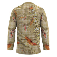 Beige Palaka Hawaiian And Japanese Hockey Jersey Sakura Lei With Koi Fish - Polynesian Pride