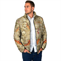 Beige Palaka Hawaiian And Japanese Padded Jacket Sakura Lei With Koi Fish - Polynesian Pride