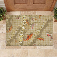 Beige Palaka Hawaiian And Japanese Rubber Doormat Sakura Lei With Koi Fish - Polynesian Pride