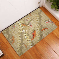 Beige Palaka Hawaiian And Japanese Rubber Doormat Sakura Lei With Koi Fish - Polynesian Pride